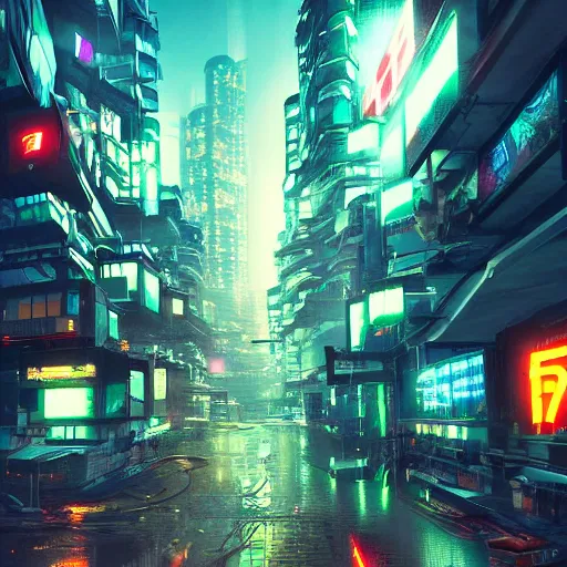Prompt: Cyberpunk city in a bamboo forest, neon, moody, Digital art, HD, unreal engine, artstation trending, highly detailed