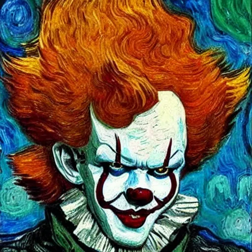 Image similar to pennywise painted by Vincent Van Gogh