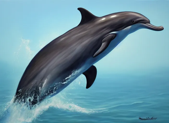 Image similar to a hyperrealistic painting of a bottlenose dolphin