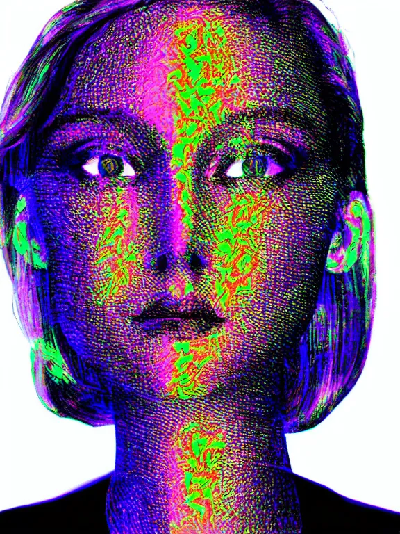 Prompt: portrait of a gorgeous beautiful holographic woman, glowing, MRI, x-ray, glitch