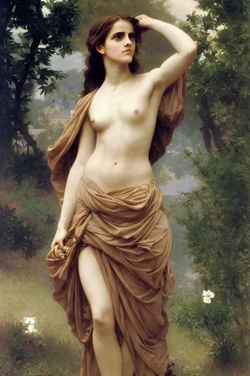 Image similar to emma watson as a greek goddess, painting by william adolphe bouguereau