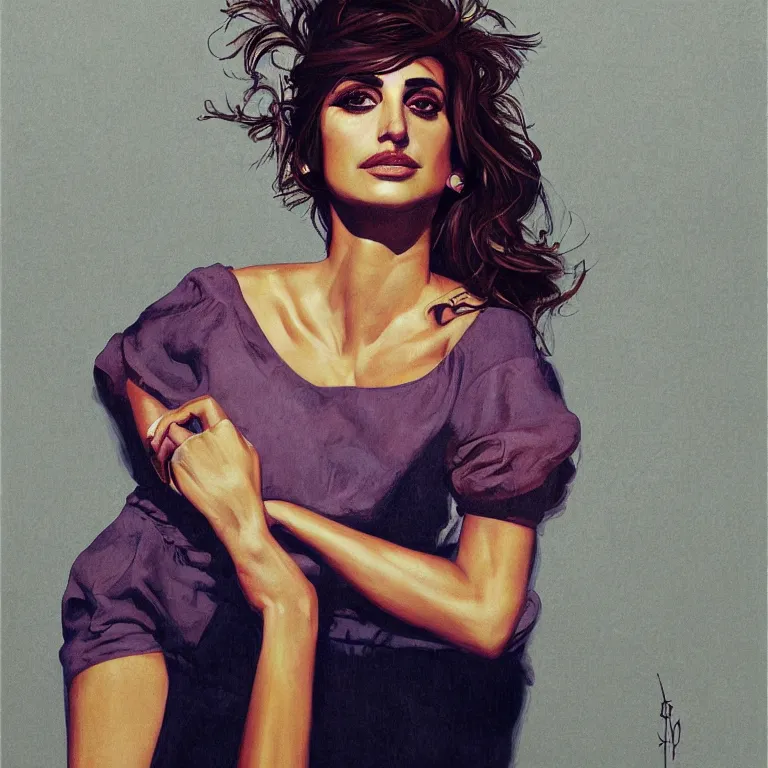 Image similar to Portrait of Penélope Cruz Sánchez in style of Etam Cru