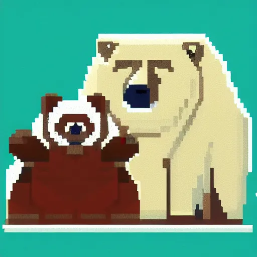 Image similar to an American Grizzly Bear and a Russian Polar Bear having tea, pixel art, trending on artstation