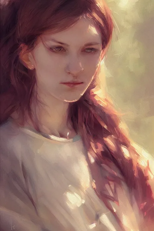 Prompt: anaglif, woman, portrait, illustration, rim light, top light, perfectly shaded, spring time, slight overcast lighting, soft painting, art by krenz cushart