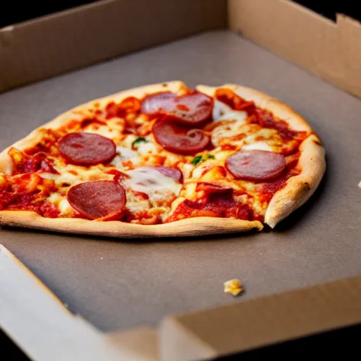 Prompt: a slice of pizza in a sealed plastic bag