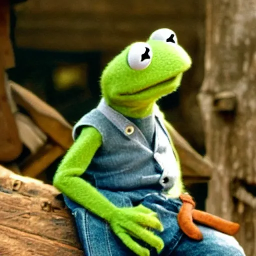 Image similar to kermit the frog in brokeback mountain, movie, photography,