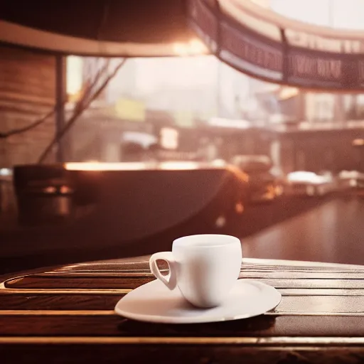 Prompt: : sloppy old cup of coffee spilling everywhere unrealengine ,cinematic, hyper realism, high detail, octane render, 8k