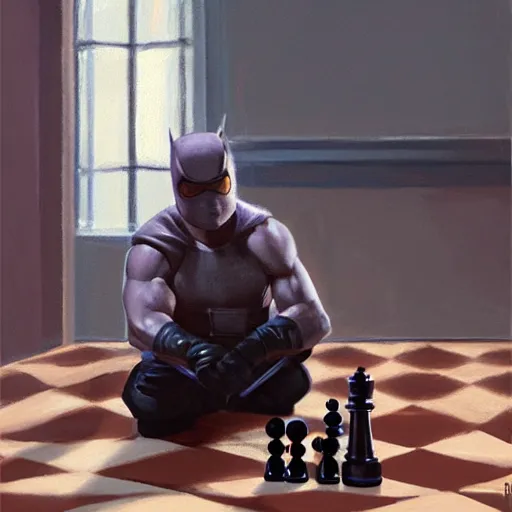 Image similar to painting of daredevil pondering next to a chess set, octane, painting by greg ruthowski, artstation, marvel