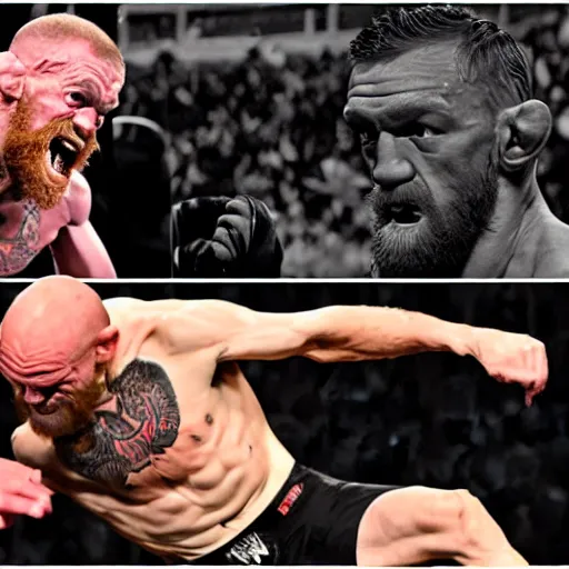 Image similar to gollum smeagol wrestling with conor mcgregor, ultra detailed, ultra realistic