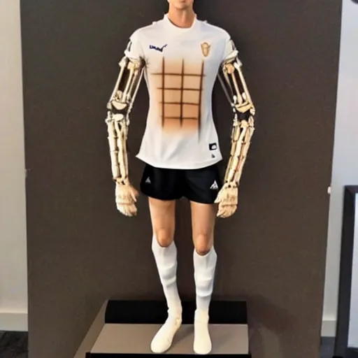 Image similar to a realistic detailed photo of a guy who is an attractive humanoid who is half robot and half humanoid, who is a male android, soccer player martin ødegaard, shiny skin, posing like a statue, blank stare, in a living room, on display, showing off his muscles