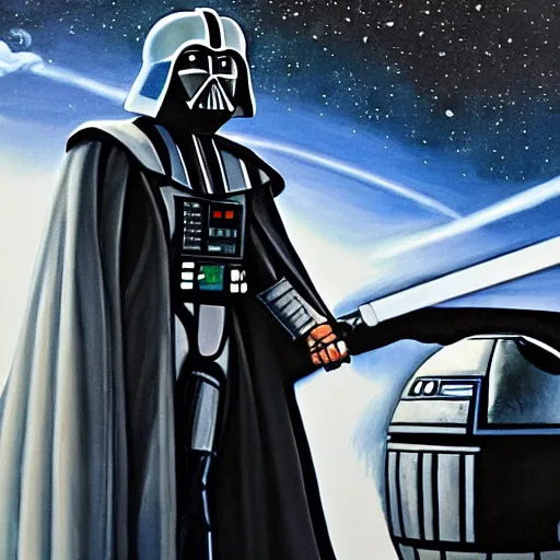 Image similar to a detailed painting of walter white as darth vader commanding the death star to destroy alderan