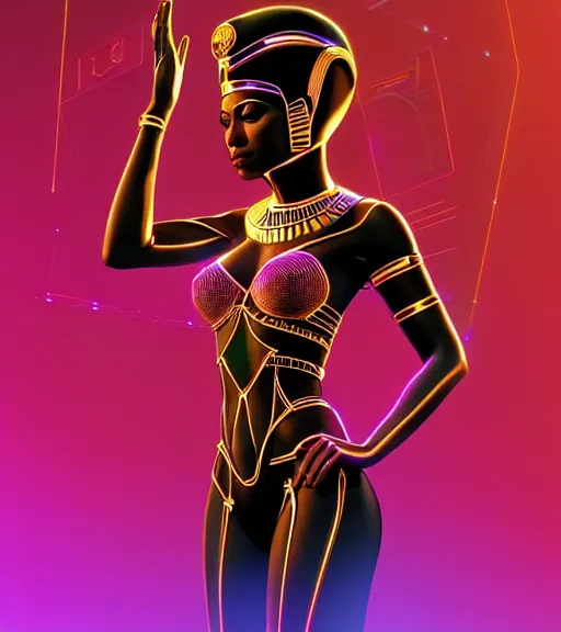 Image similar to symmetry!! egyptian princess of technology, solid cube of light, hard edges, product render retro - futuristic poster scifi, lasers and neon circuits, brown skin gorgeous egyptian princess, intricate, elegant, highly detailed, digital painting, artstation, concept art, smooth, sharp focus, illustration, dreamlike, art by artgerm