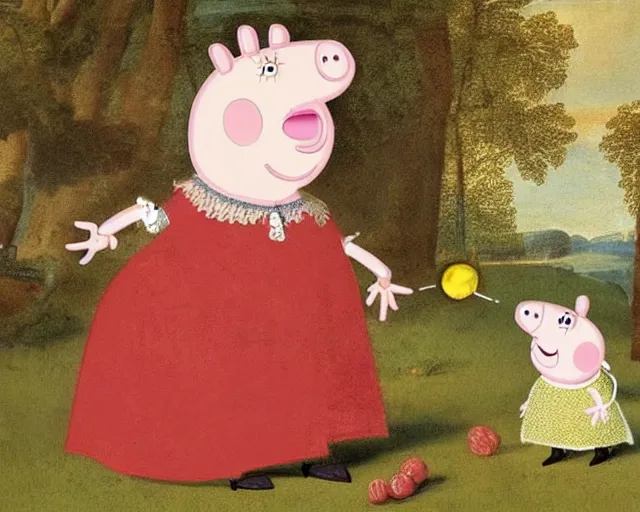 Image similar to a 1 6 0 0 s painting of peppa pig