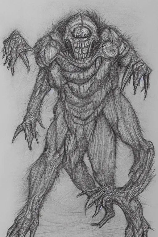 Image similar to the monster that lives under your be, pencil sketch