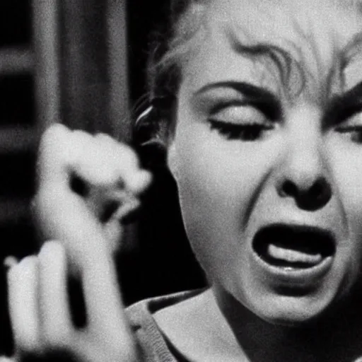 Image similar to movie still of psycho ( 1 9 6 0 ), psycho ( 1 9 6 0 ) screaming girl scene, cinematic composition, cinematic light