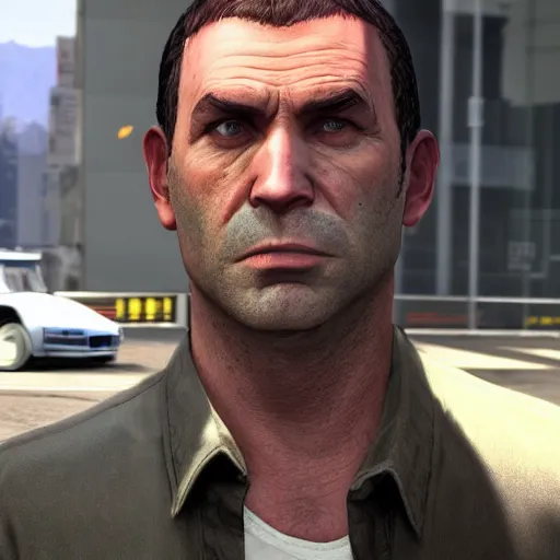 Image similar to a real life version of michael from gta v, realistic, hdr, rtx, cinematic