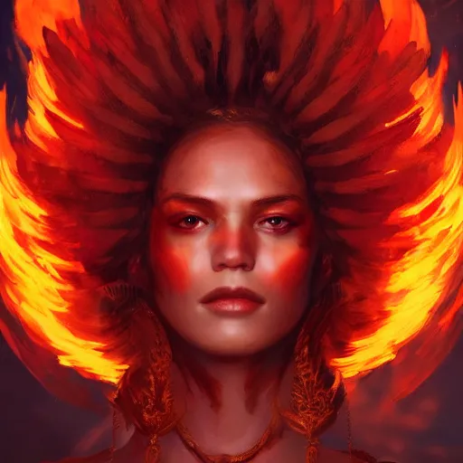 Prompt: a beautiful portrait of a fire goddess with fiery eyes by Greg Rutkowski and Raymond Swanland, Trending on Artstation, Flaming Background, ultra realistic digital art