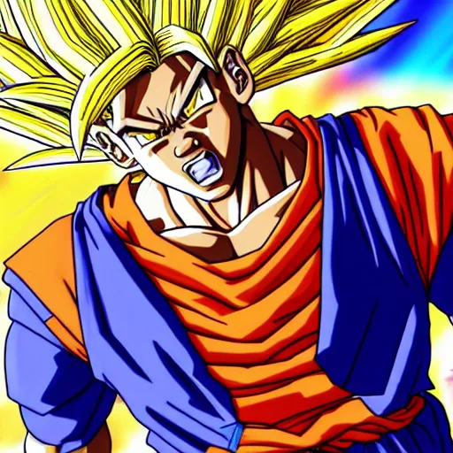 Image similar to ultra realistic portrait painting of barak obama as super saiyan 3 goku, art by akira toriyama, 4 k, dragon ball artstyle, cel shaded, highly detailed, epic lighting