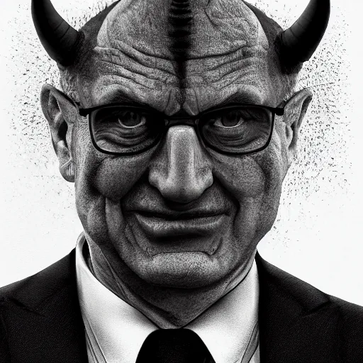 Prompt: avram glazer as the devil, owner of manchester united football club, portrait, pure evil, devils horns, avram glazer, satan, hell, 8 k, hyperrealism, symmetry, volumetric lighting - h 9 6 0