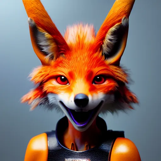 Image similar to weta disney pixar movie still macro close photo of cute anthropomorphic vulpes vulpes fulva wearing leeloo costume : : by weta, greg rutkowski, wlop, ilya kuvshinov, rossdraws, artgerm, octane render, iridescent, bright morning, anime, liosh, mucha : :