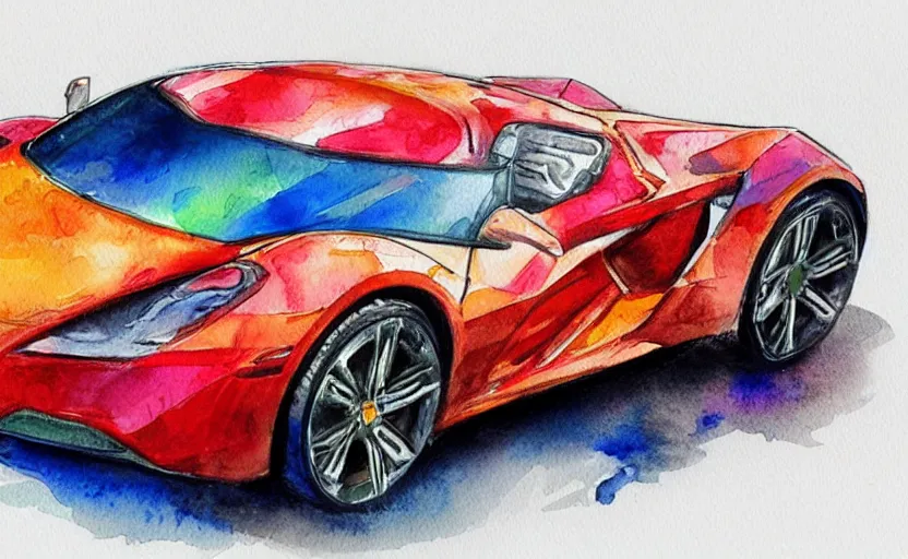 Image similar to colorful watercolor sketch of a sport car, highly detailded