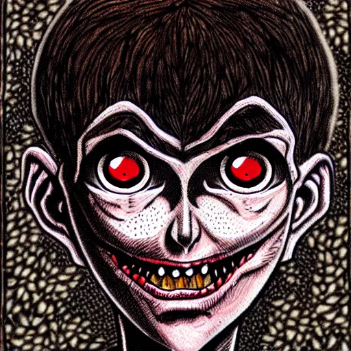 Image similar to a dark brown humanoid, hyper detailed, in the style of junji ito and and junji ito and junji ito, selfie