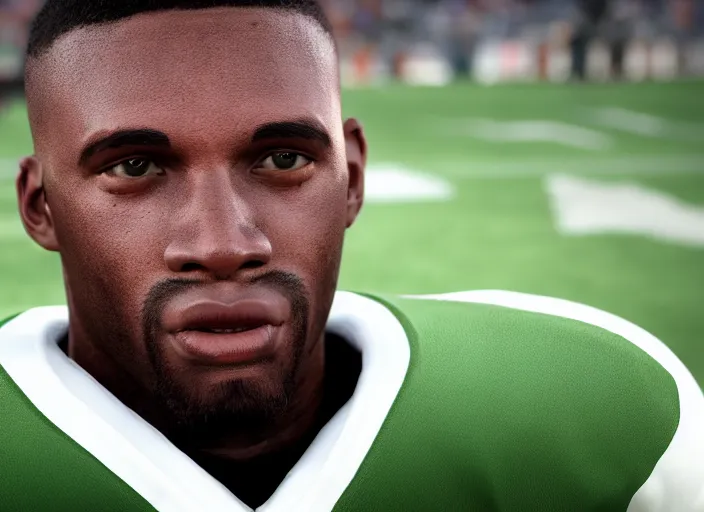 Prompt: facial portrait of a football player on the sidelines, cornerback blaise daily,, reddit contest winner, madden 2 1, ps 4, character design