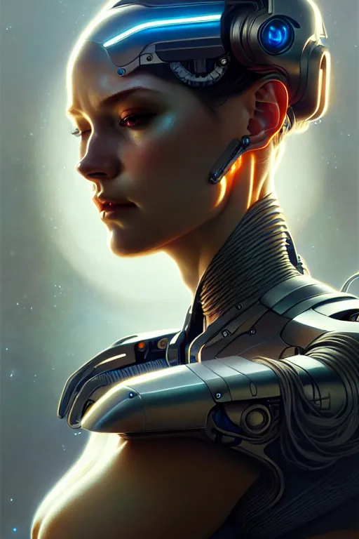 Prompt: portrait of ultra realistic, beautiful cyborg woman, sci-fi, fantasy, manga, intricate, elegant, highly detailed, digital painting, octane render, artstation, concept art, smooth, sharp focus, illustration, art by artgerm and and greg rutkowski and alphonse mucha