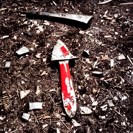 Prompt: a bloody axe on the floor, photography, 1990 colored footage