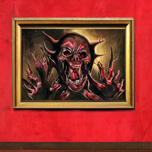 Prompt: 1 9 3 8 scary movie, a line of detailed red power devil blood, oil paint, classic art, 1 3 century style, volume light