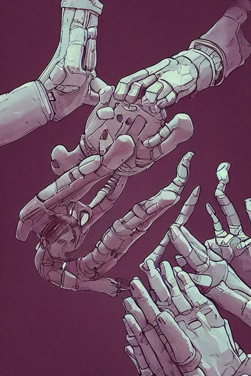 Prompt: “Human holding hands of alien, set in a large stadium full of approving onlookers, Moebius, Artstation”