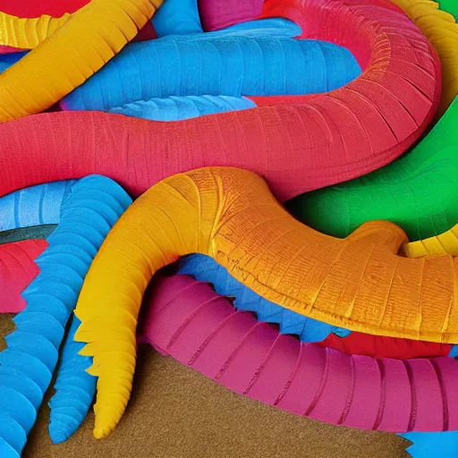 Image similar to cardboard cutout of tentacles, cut out of colored corrugated cardboard, realistic, cardboard cutout, flat, hyperrealistic photography