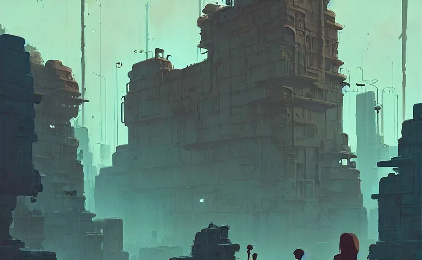 Prompt: lost city by atey ghailan, by greg rutkowski, by simon stalenhag, by greg tocchini, by james gilleard, by joe fenton, by kaethe butcher dynamic lighting, gradient light blue, brown, blonde cream and white color scheme, grunge aesthetic