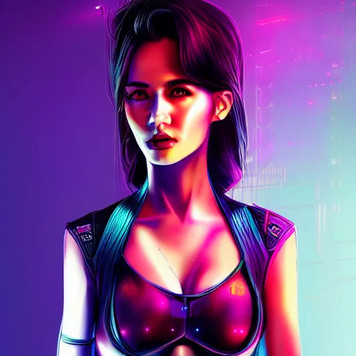 Prompt: A beautiful digital art portrait of a stunningly attractive cyberpunk woman in the style of Hou China