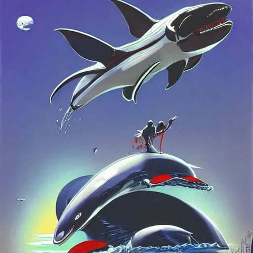 Image similar to cyborg orca by robert mccall trending on arstation