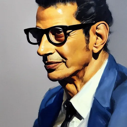 Image similar to greg manchess portrait painting of jeff goldblum as a wizard, medium shot, asymmetrical, profile picture, organic painting, sunny day, matte painting, bold shapes, hard edges, street art, trending on artstation, by huang guangjian and gil elvgren and sachin teng