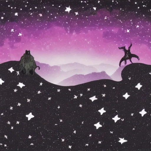 Prompt: Endless void with stars and creatures in the background