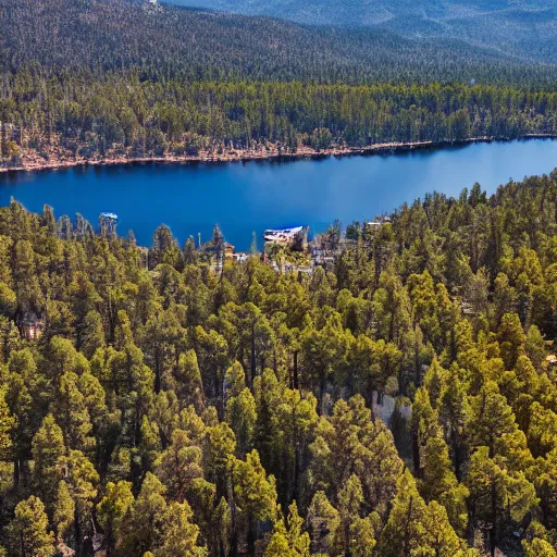 Image similar to Tilt Shift Photography, Big Bear Lake California, Ariel drone shot, 8k