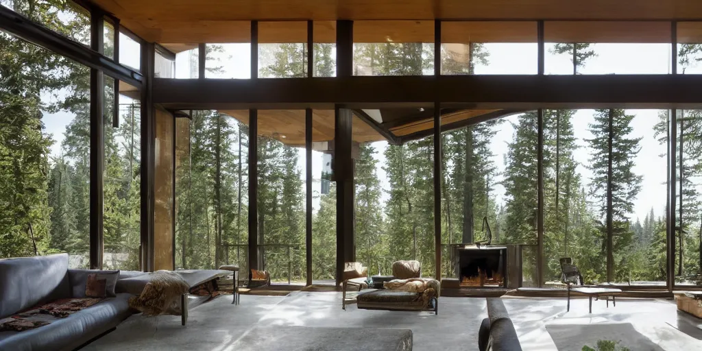 Image similar to large modern lodge residence, cascadian, concrete and cedar, many large windows, designed by olson kundig