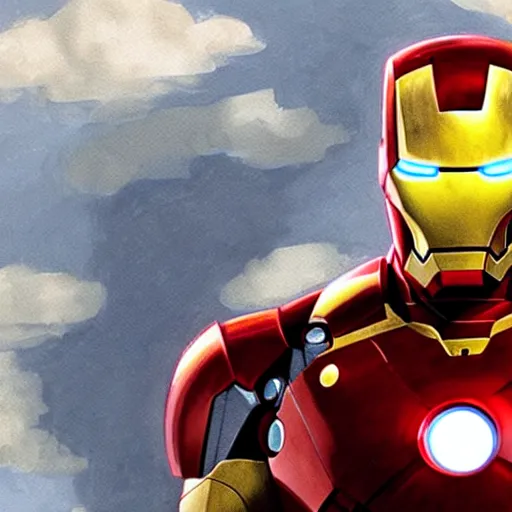 Prompt: concept art of Iron Man, art by Makoto Shinkai