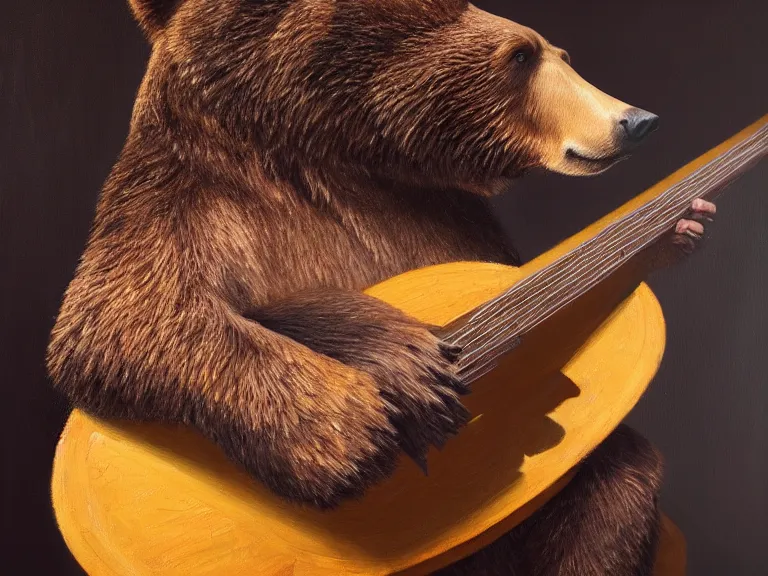 Image similar to bear plays the balalaika, Oil Painting, Trending on Artstation, octane render, Insanely Detailed, 8k, HD