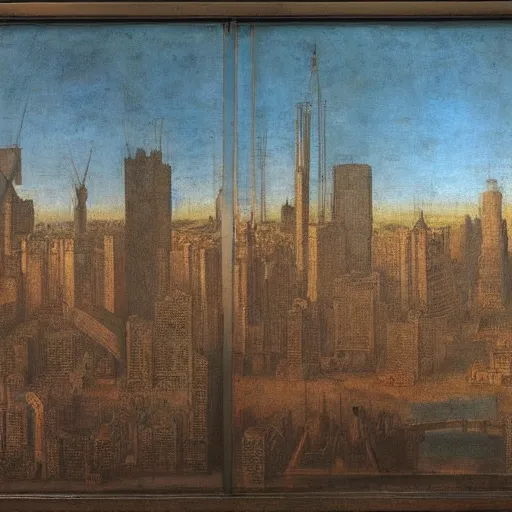 Image similar to Modern City Skyline, painted by Leonardo Da Vinci