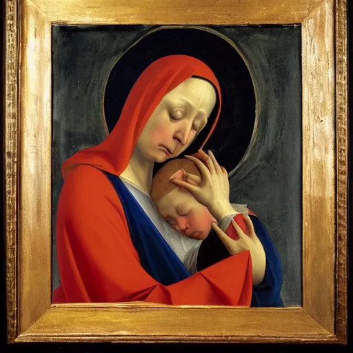 Image similar to original oil painting of a our lady of sorrows crying tears by alessandro allori fra angelico