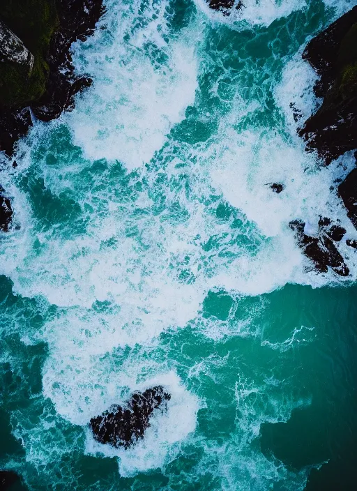 Prompt: a view of the ocean from a cliff, a tilt shift photo by liam wong, featured on pexels, naturalism, tilt shift, photo, cinematic view