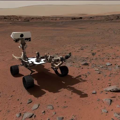 Prompt: show me an alien already mars rover footage