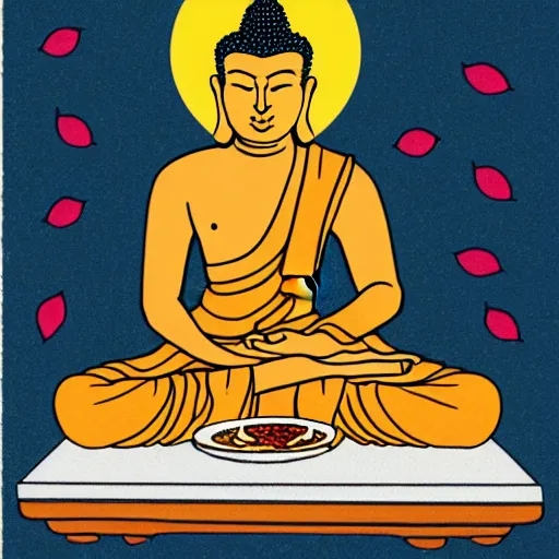 Image similar to the buddha eating a slice of pizza