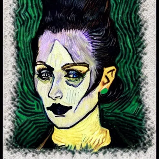 Prompt: goth woman drawn by vincent van gogh