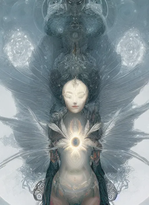 Image similar to symmetry!! cancer!!!! highly detailed, high contrast, light reflection, delicate patterns with feather texture, shining angel sword, trippy, nebula, trending on art station by artgem, by peter mohrbacher, by wlop, by ruan jia