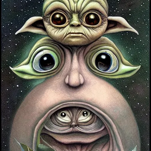 Prompt: surreal portrait of yoda like alien, artwork by Daniel Merriam,