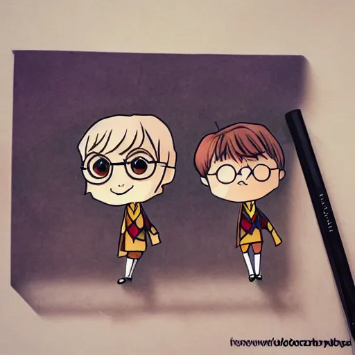 Prompt: harry potter 2 d animated chibi, cube, pencil drawing